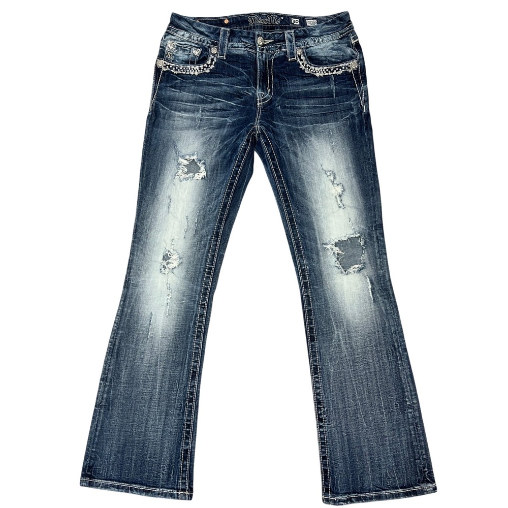 Miss Me Y2K Low-Rise Bootcut Jeans 30" Distressed Embellished Western McBling